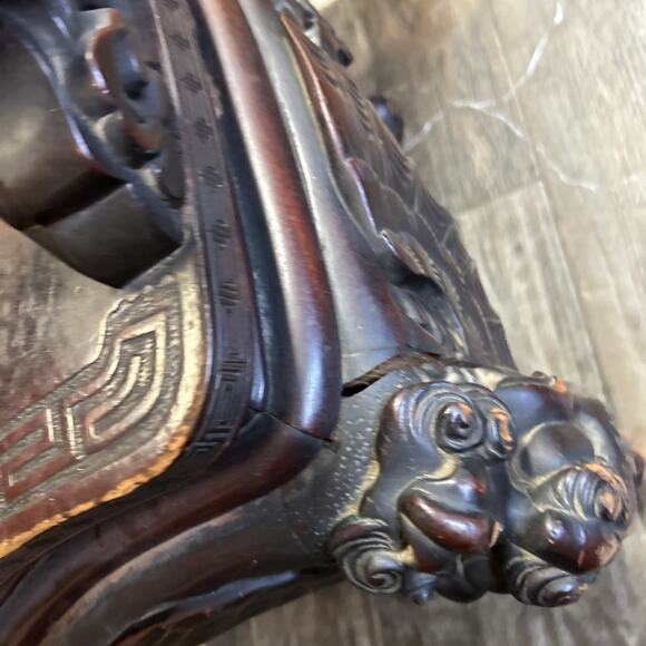 Late 19th century Chinese dragon carved armchair with medallion back 27"L x 21"W - Picture 9 of 12